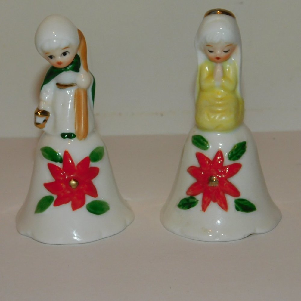 Treasure Masters Christmas Bells Fine Bone Chine Praying Angel & Shepard Boy
